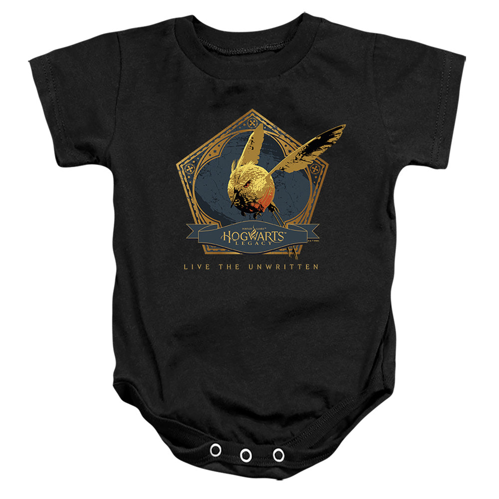 AN OFFCIALLY LICENSED HOGWARTS LEGACY GOLDEN SNIDGET BABY BODYSUIT BLACK