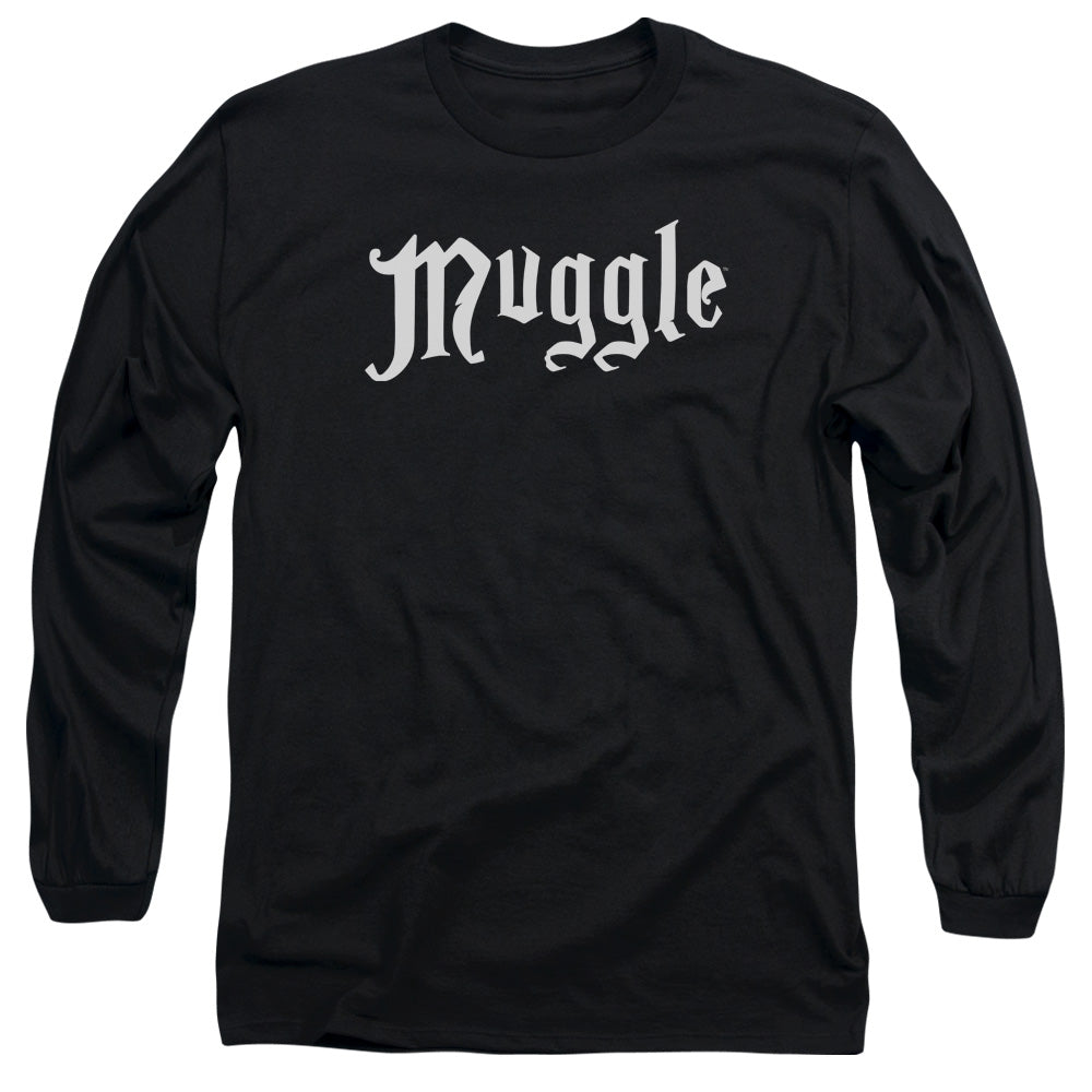 AN OFFCIALLY LICENSED HARRY POTTER MUGGLE MEN'S LONG SLEEVE T-SHIRT BLACK