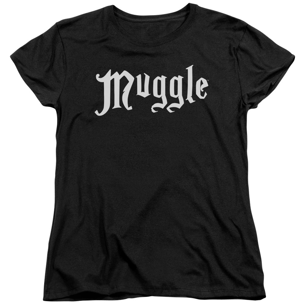 AN OFFCIALLY LICENSED HARRY POTTER MUGGLE WOMEN'S REGULAR FIT T-SHIRT BLACK