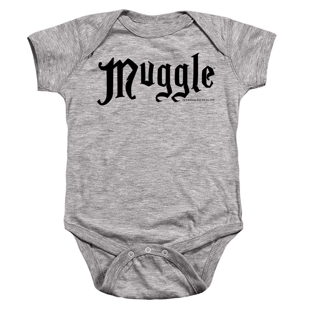 AN OFFCIALLY LICENSED HARRY POTTER MUGGLE BABY BODYSUIT ATHLETIC HEATHER