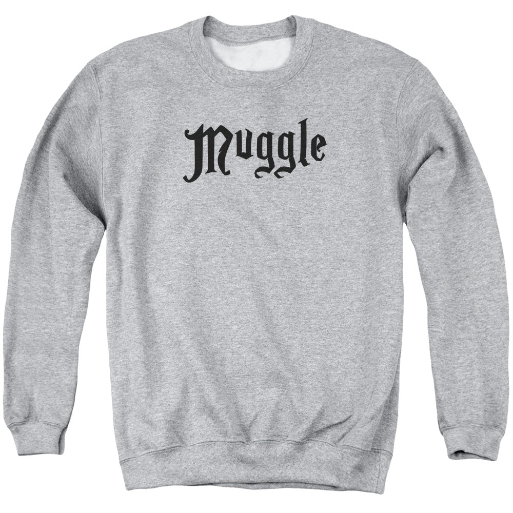 AN OFFCIALLY LICENSED HARRY POTTER MUGGLE ADULT UNISEX CREWNECK SWEATSHIRT ATHLETIC HEATHER
