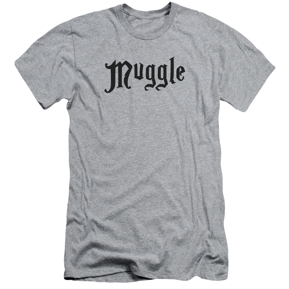 AN OFFCIALLY LICENSED HARRY POTTER MUGGLE MEN'S PREMIUM SLIM FIT T-SHIRT ATHLETIC HEATHER