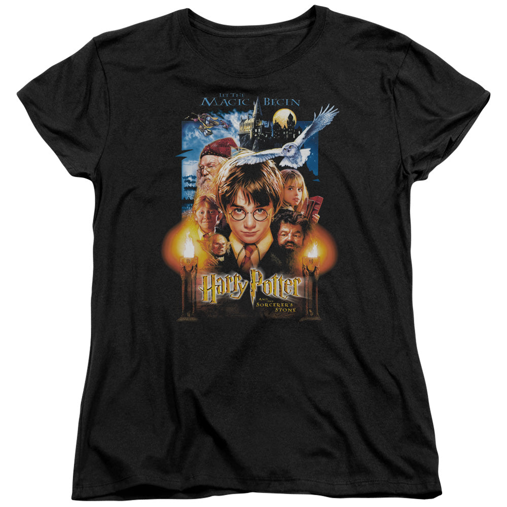 AN OFFCIALLY LICENSED HARRY POTTER MOVIE POSTER WOMEN'S REGULAR FIT T-SHIRT BLACK
