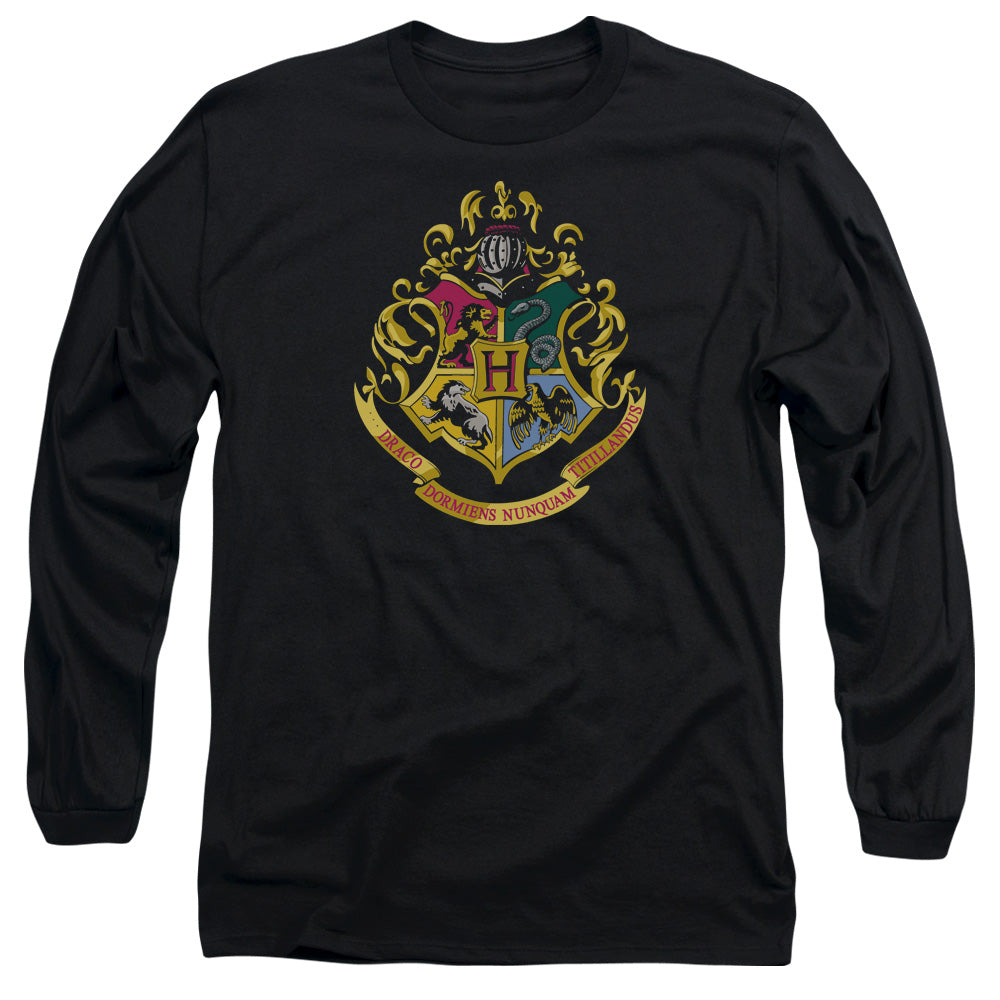 AN OFFCIALLY LICENSED HARRY POTTER HOGWARTS SCHOOL CREST MEN'S LONG SLEEVE T-SHIRT BLACK