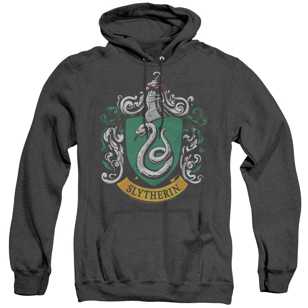 AN OFFCIALLY LICENSED HARRY POTTER SLYTHERIN CREST ADULT UNISEX HEATHER PULLOVER HOODIE BLACK