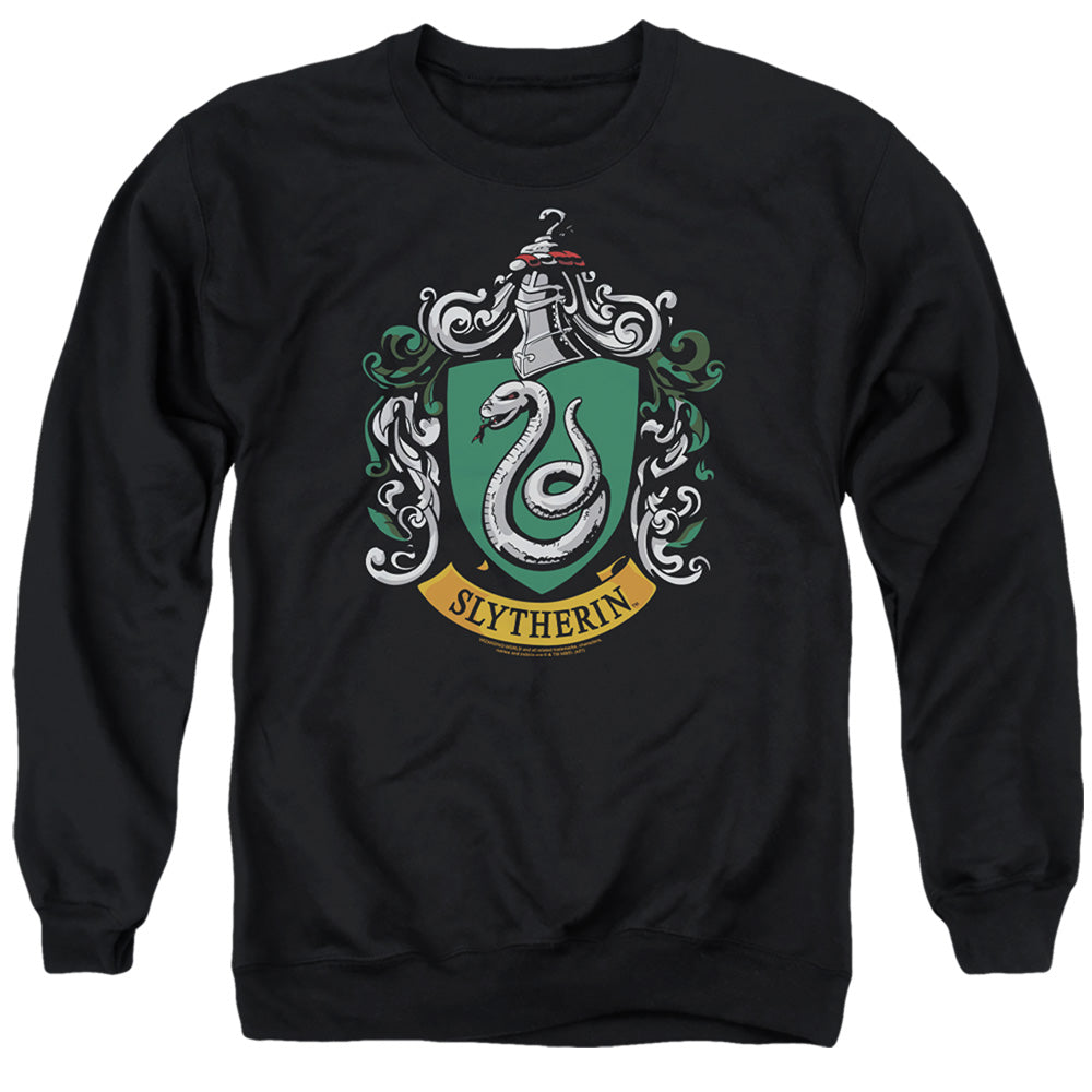 AN OFFCIALLY LICENSED HARRY POTTER SLYTHERIN CREST ADULT UNISEX CREWNECK SWEATSHIRT BLACK