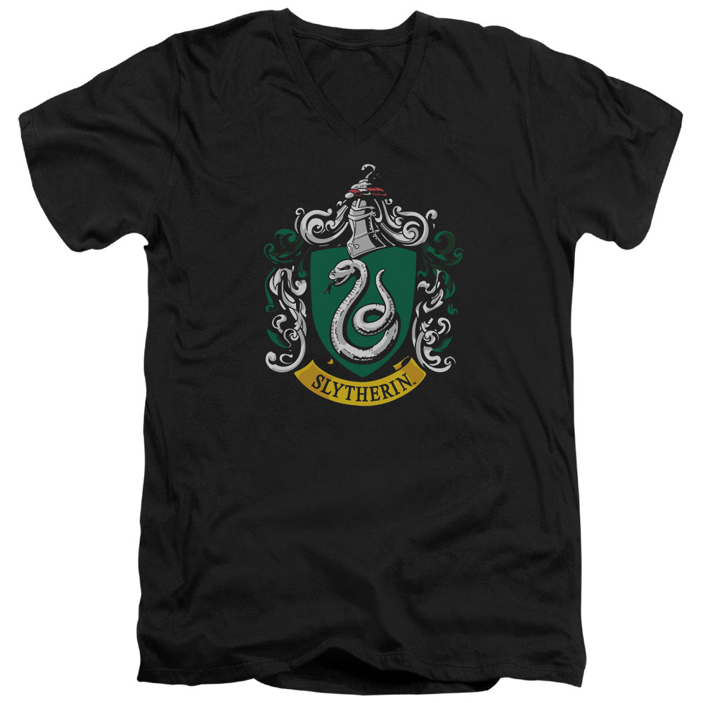 AN OFFCIALLY LICENSED HARRY POTTER SLYTHERIN CREST MEN'S V-NECK T-SHIRT BLACK