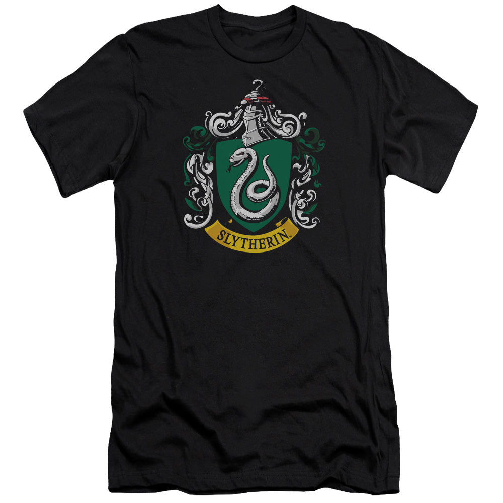 AN OFFCIALLY LICENSED HARRY POTTER SLYTHERIN CREST MEN'S PREMIUM SLIM FIT T-SHIRT BLACK