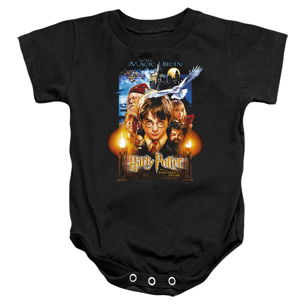 AN OFFCIALLY LICENSED HARRY POTTER SORCERER'S STONE POSTER BABY BODYSUIT BLACK