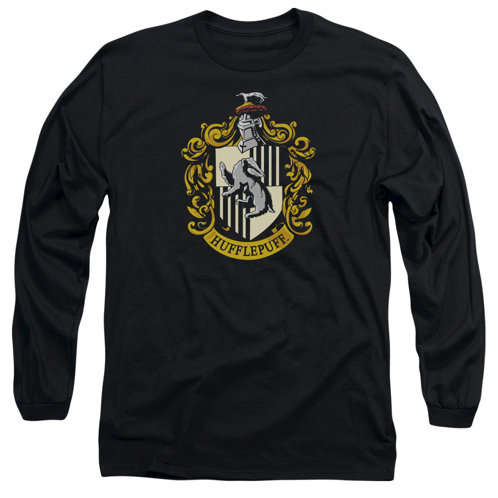 AN OFFCIALLY LICENSED HARRY POTTER HUFFLEPUFF CREST MEN'S LONG SLEEVE T-SHIRT BLACK