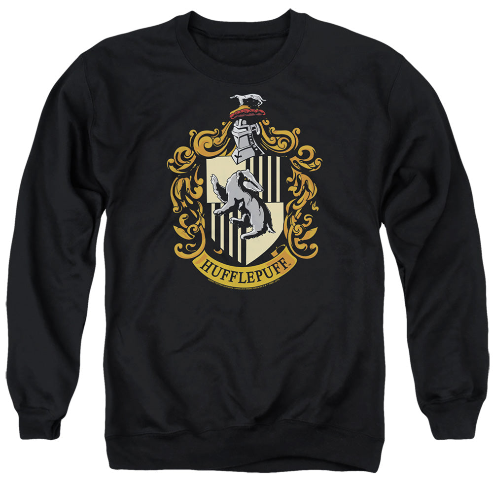 AN OFFCIALLY LICENSED HARRY POTTER HUFFLEPUFF CREST ADULT UNISEX CREWNECK SWEATSHIRT BLACK