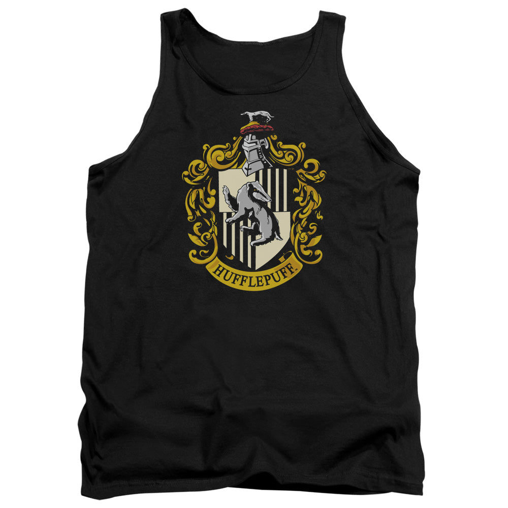 AN OFFCIALLY LICENSED HARRY POTTER HUFFLEPUFF CREST ADULT UNISEX TANK TOP BLACK