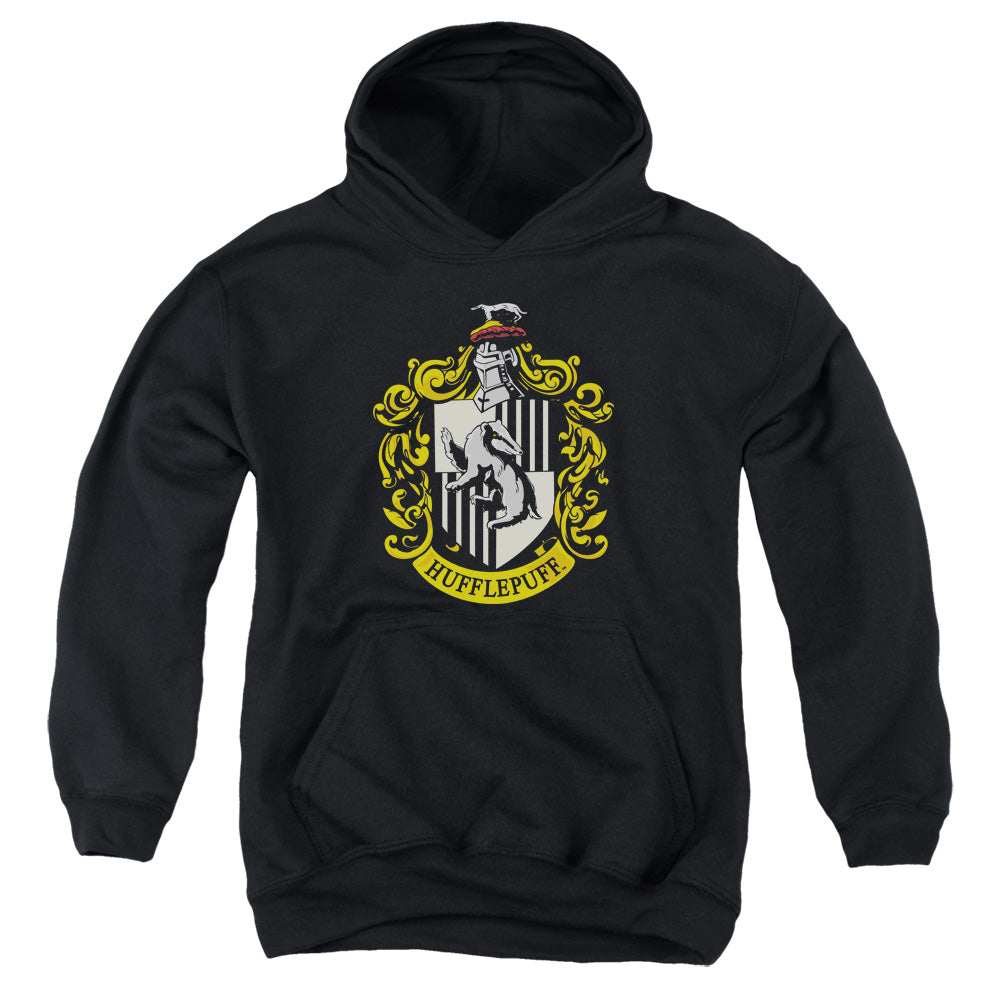 AN OFFCIALLY LICENSED HARRY POTTER HUFFLEPUFF CREST YOUTH HOODIE BLACK