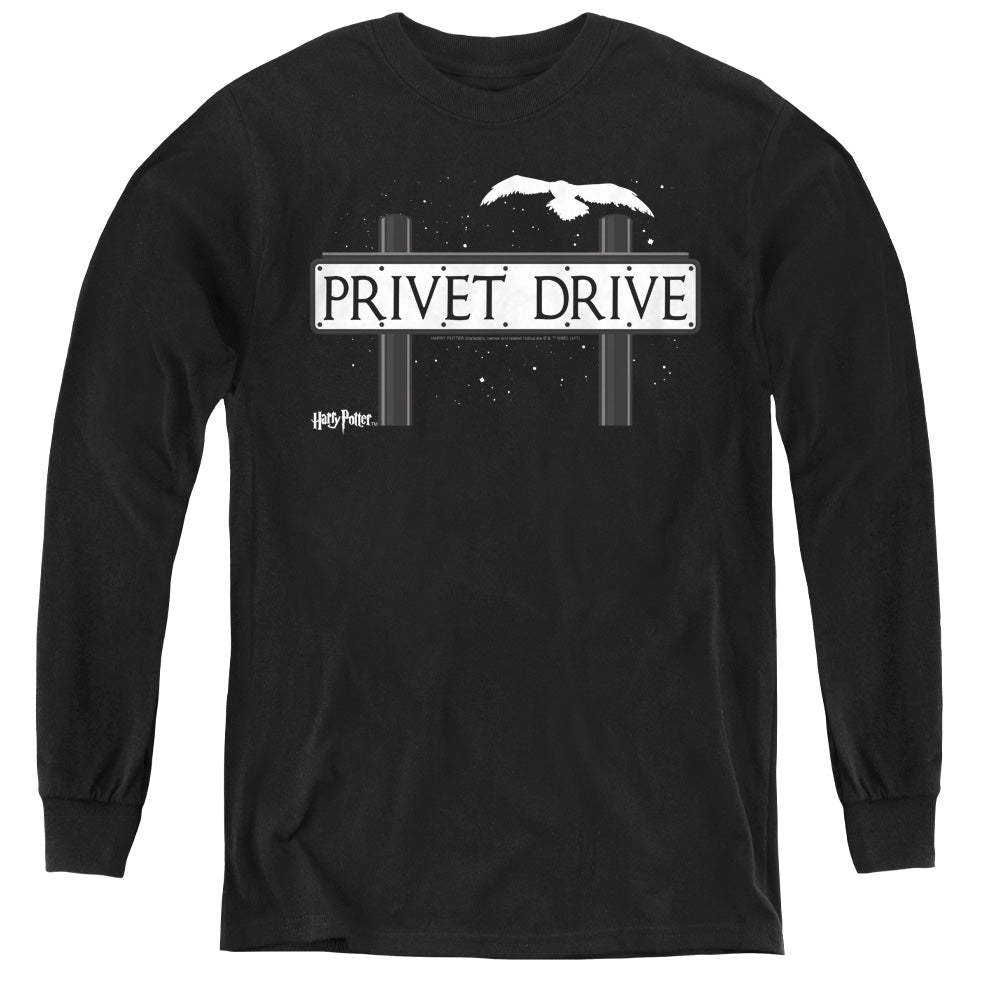 AN OFFCIALLY LICENSED HARRY POTTER PRIVET DRIVE YOUTH LONG SLEEVE T-SHIRT BLACK
