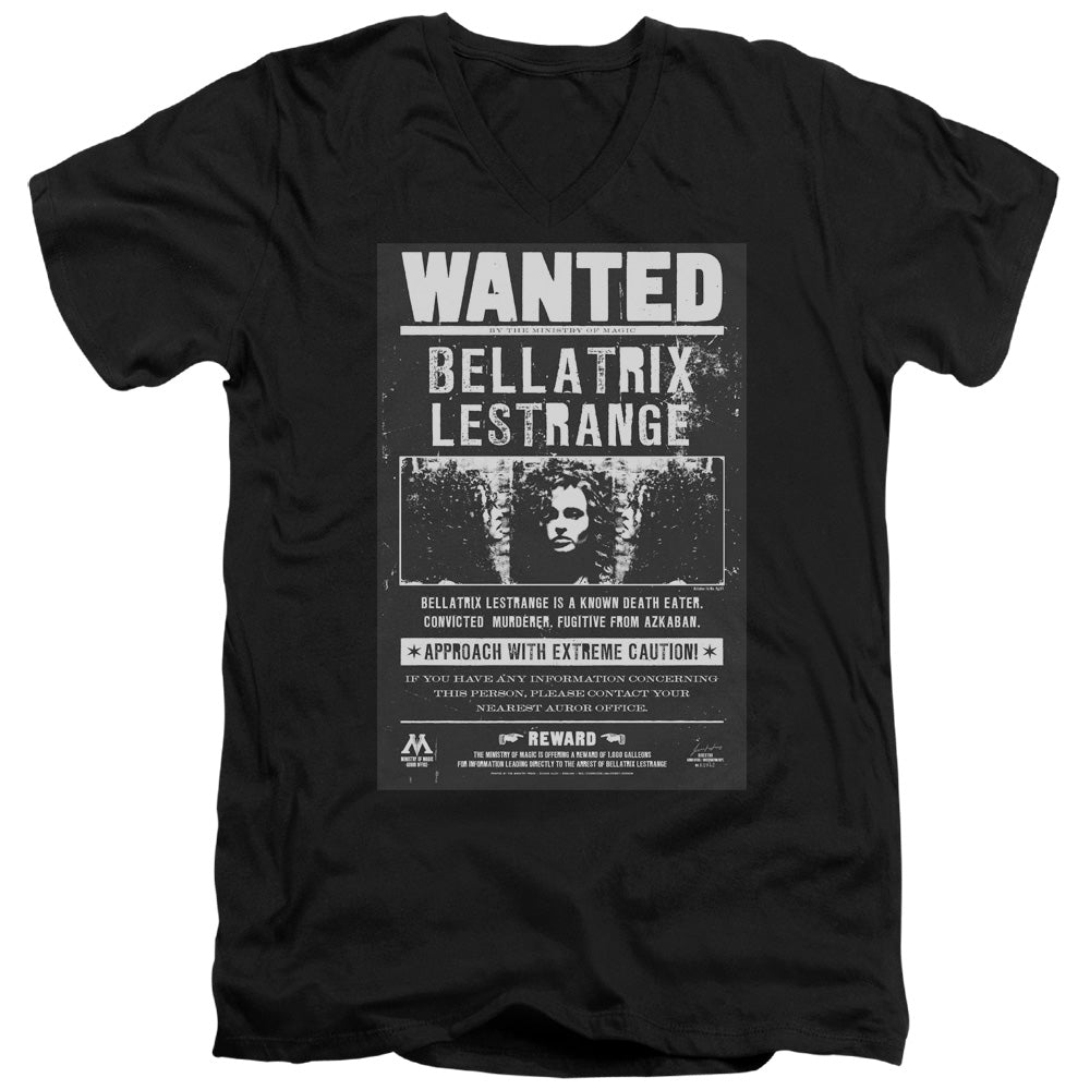 AN OFFCIALLY LICENSED HARRY POTTER WANTED BELLATRIX MEN'S V-NECK T-SHIRT BLACK