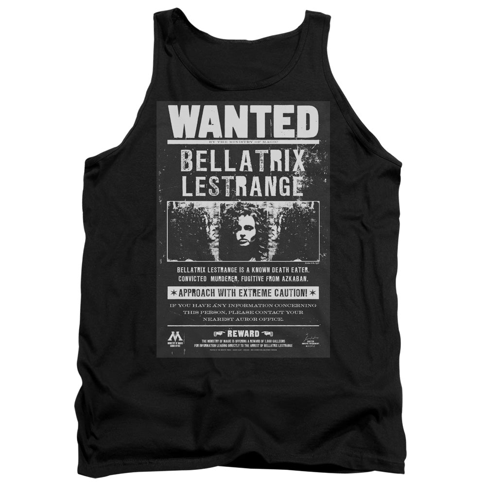 AN OFFCIALLY LICENSED HARRY POTTER WANTED BELLATRIX ADULT UNISEX TANK TOP BLACK
