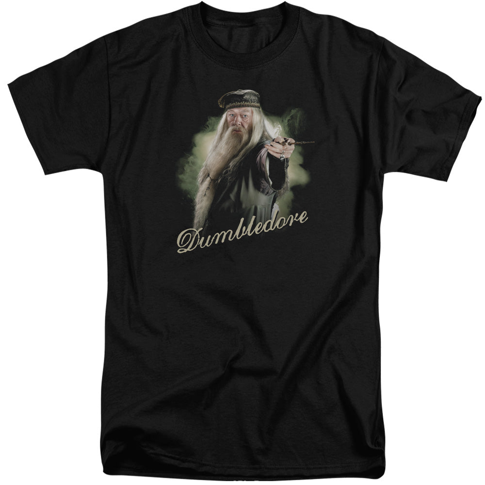 AN OFFCIALLY LICENSED HARRY POTTER DUMBLEDORE WAND MEN'S TALL FIT T-SHIRT BLACK