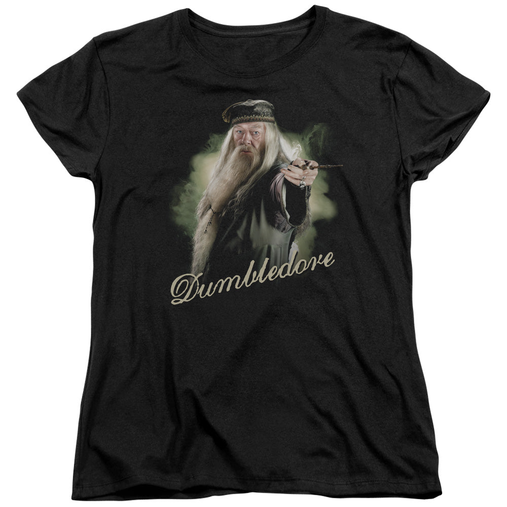 AN OFFCIALLY LICENSED HARRY POTTER DUMBLEDORE WAND WOMEN'S REGULAR FIT T-SHIRT BLACK