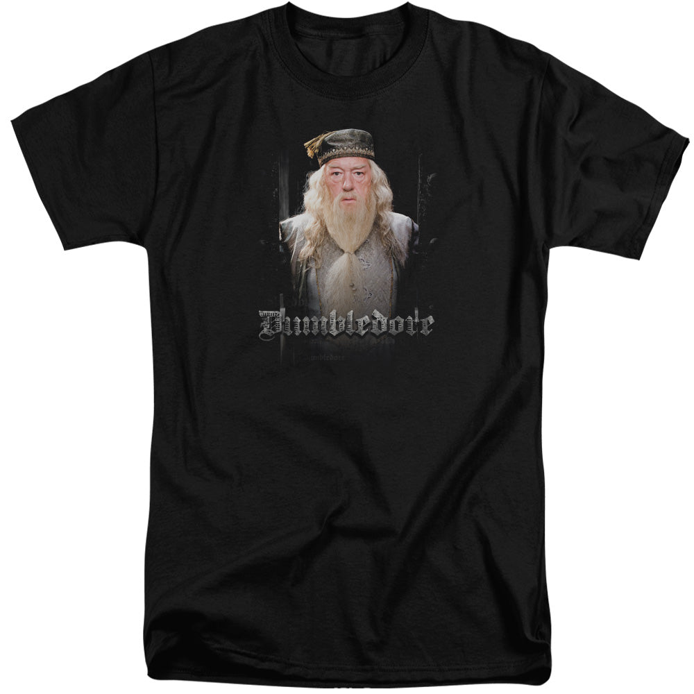 AN OFFCIALLY LICENSED HARRY POTTER DUMBLE DOORS MEN'S TALL FIT T-SHIRT BLACK