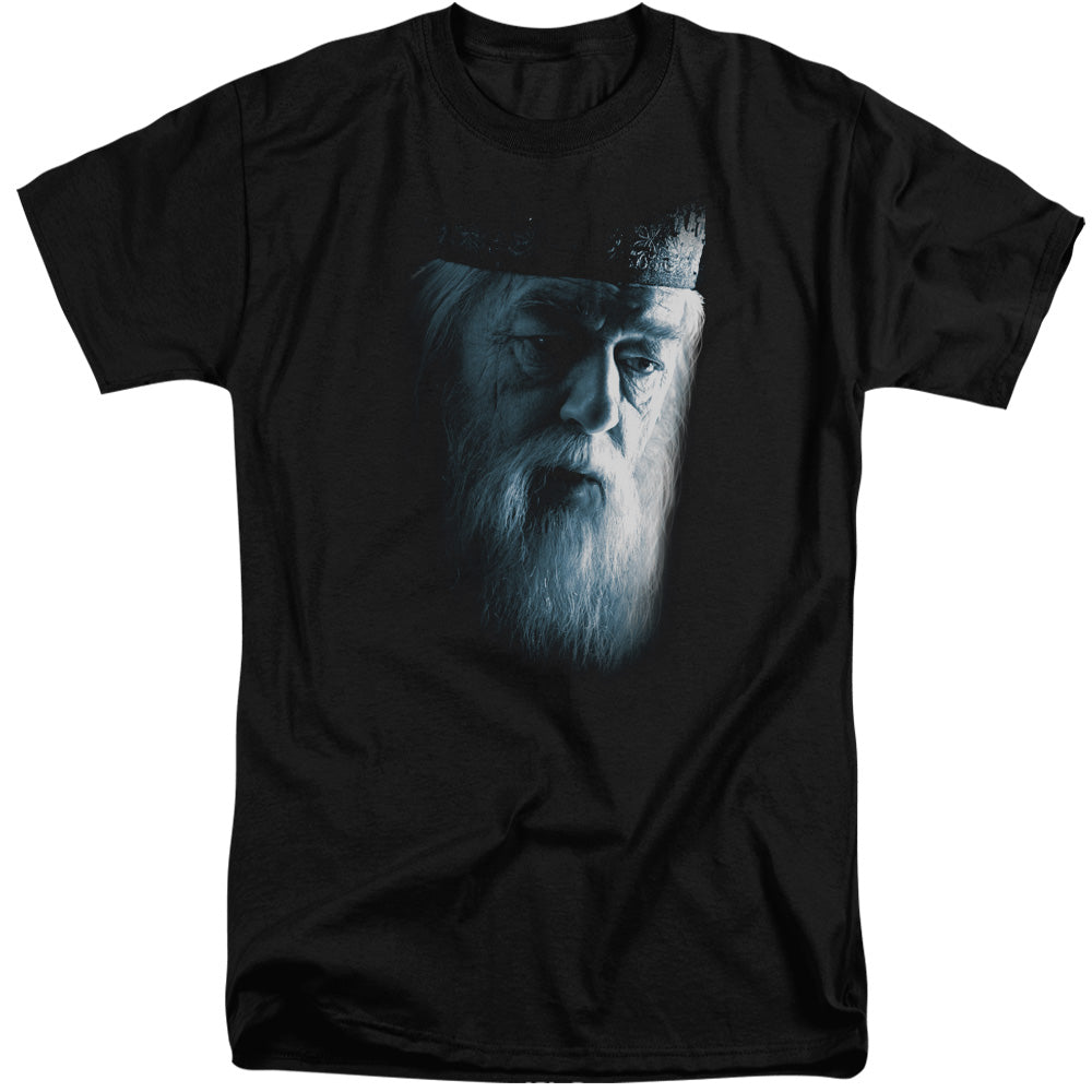 AN OFFCIALLY LICENSED HARRY POTTER DUMBLEDORE FACE MEN'S TALL FIT T-SHIRT BLACK