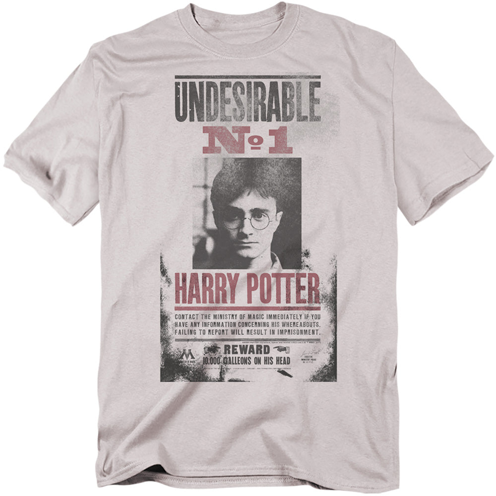 AN OFFCIALLY LICENSED HARRY POTTER UNDESIRABLE NO1 DISTRESSED MEN'S REGULAR FIT T-SHIRT SILVER