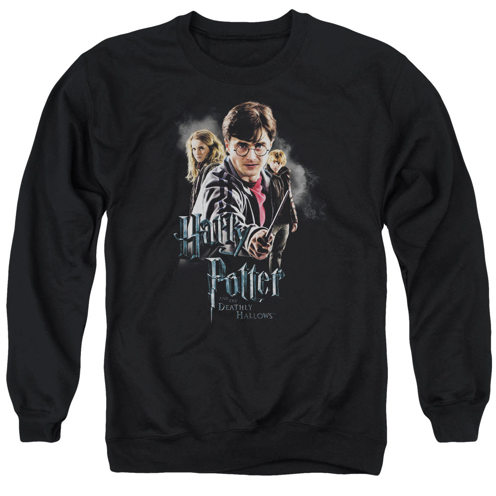 AN OFFCIALLY LICENSED HARRY POTTER DEATHLY HOLLOWS CAST ADULT UNISEX CREWNECK SWEATSHIRT BLACK