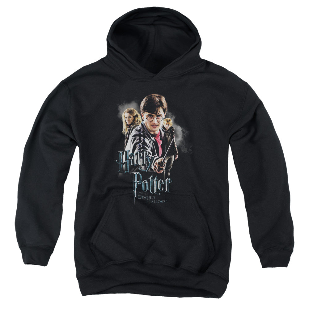 AN OFFCIALLY LICENSED HARRY POTTER DEATHLY HOLLOWS CAST YOUTH HOODIE BLACK