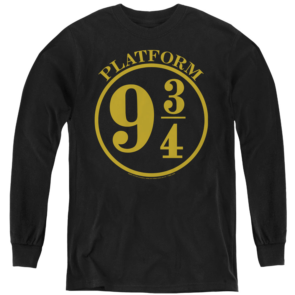 AN OFFCIALLY LICENSED HARRY POTTER 9 3/4 YOUTH LONG SLEEVE T-SHIRT BLACK