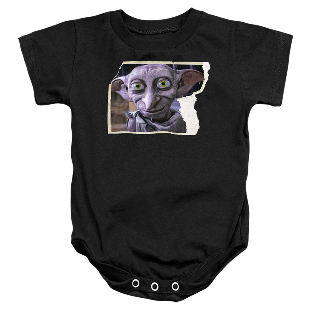 AN OFFCIALLY LICENSED HARRY POTTER DOBBY WORN PHOTO BABY BODYSUIT BLACK
