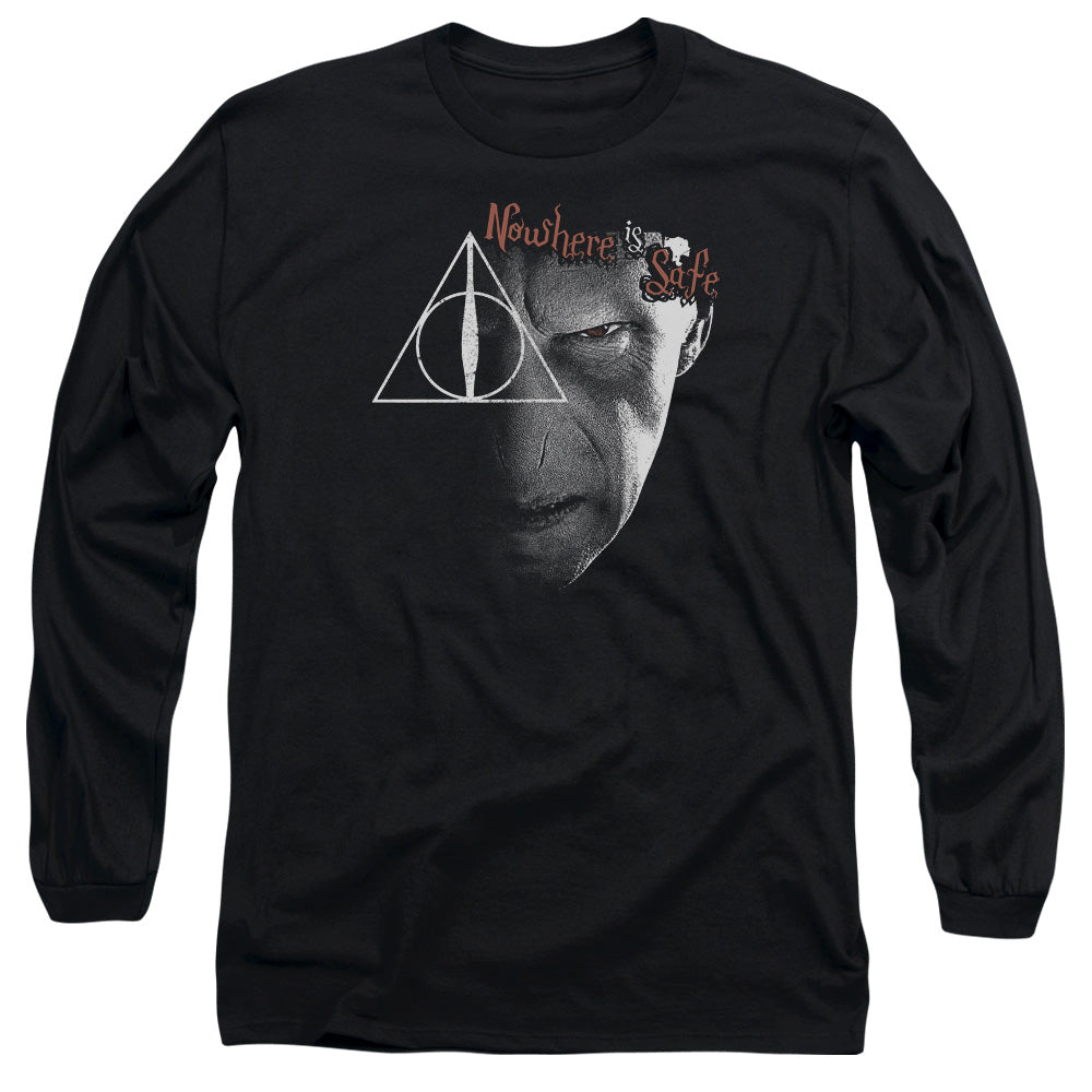 AN OFFCIALLY LICENSED HARRY POTTER NOWHERE IS SAFE MEN'S LONG SLEEVE T-SHIRT BLACK