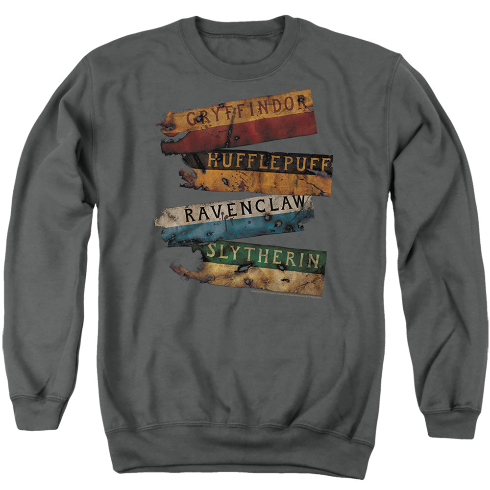 AN OFFCIALLY LICENSED HARRY POTTER BURNT BANNERS ADULT UNISEX CREWNECK SWEATSHIRT CHARCOAL