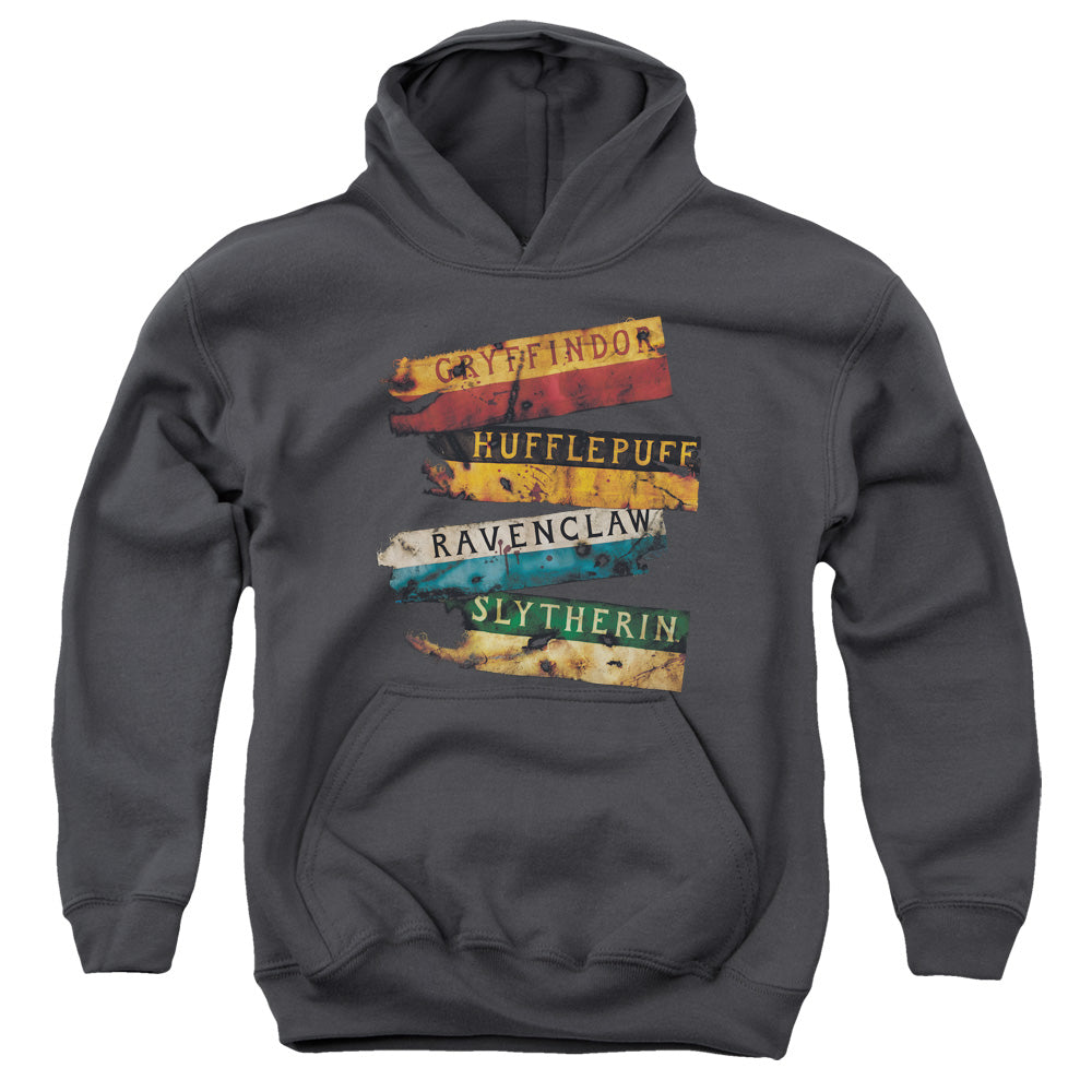 AN OFFCIALLY LICENSED HARRY POTTER BURNT BANNERS YOUTH HOODIE CHARCOAL