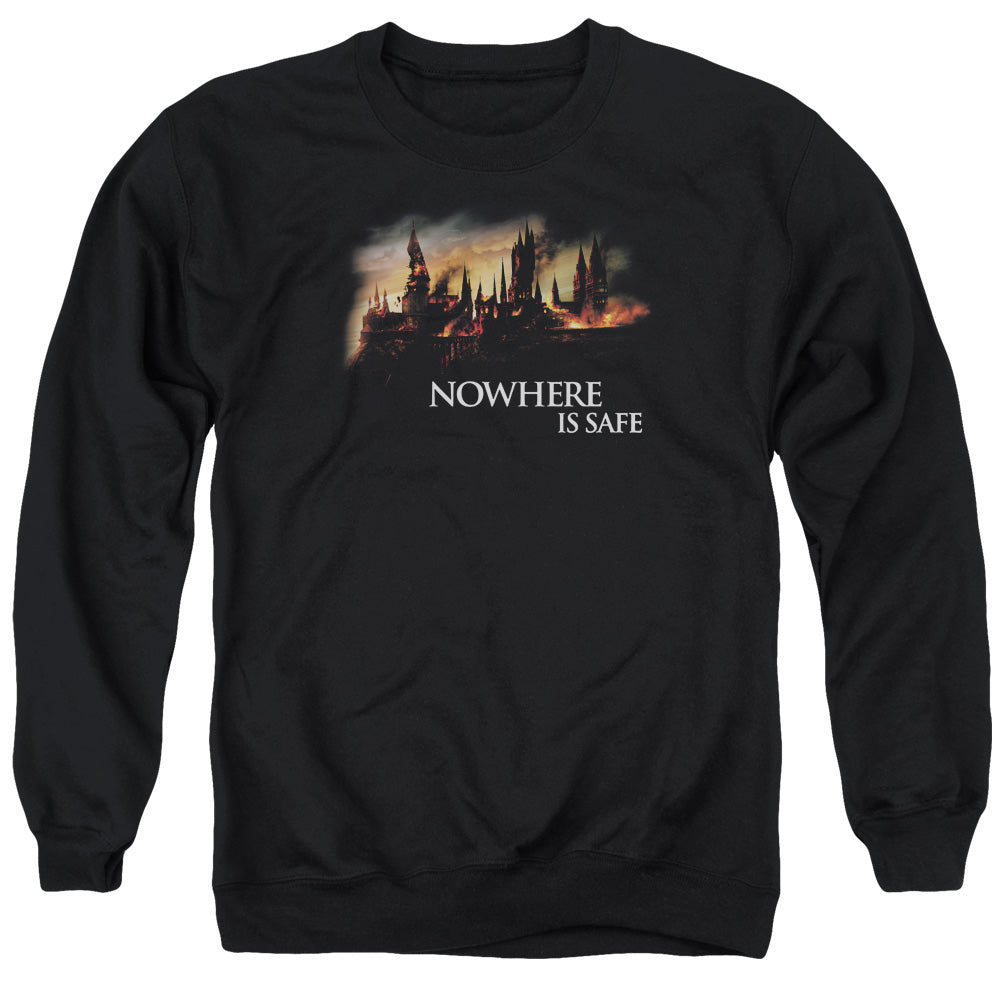 AN OFFCIALLY LICENSED HARRY POTTER BURNING HOGWARTS ADULT UNISEX CREWNECK SWEATSHIRT BLACK