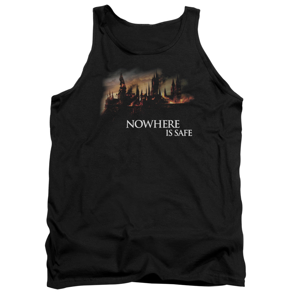 AN OFFCIALLY LICENSED HARRY POTTER BURNING HOGWARTS ADULT UNISEX TANK TOP BLACK