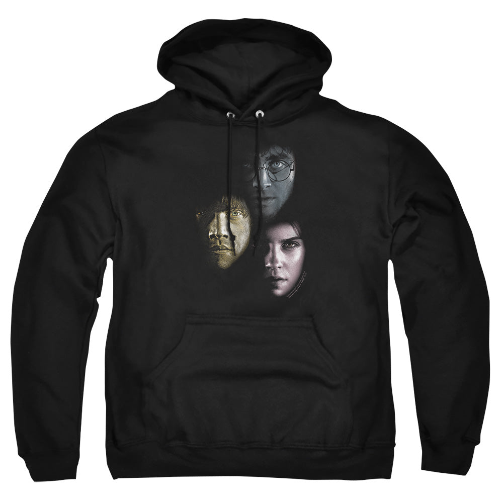 AN OFFCIALLY LICENSED HARRY POTTER HERO HEADS ADULT UNISEX PULLOVER HOODIE BLACK