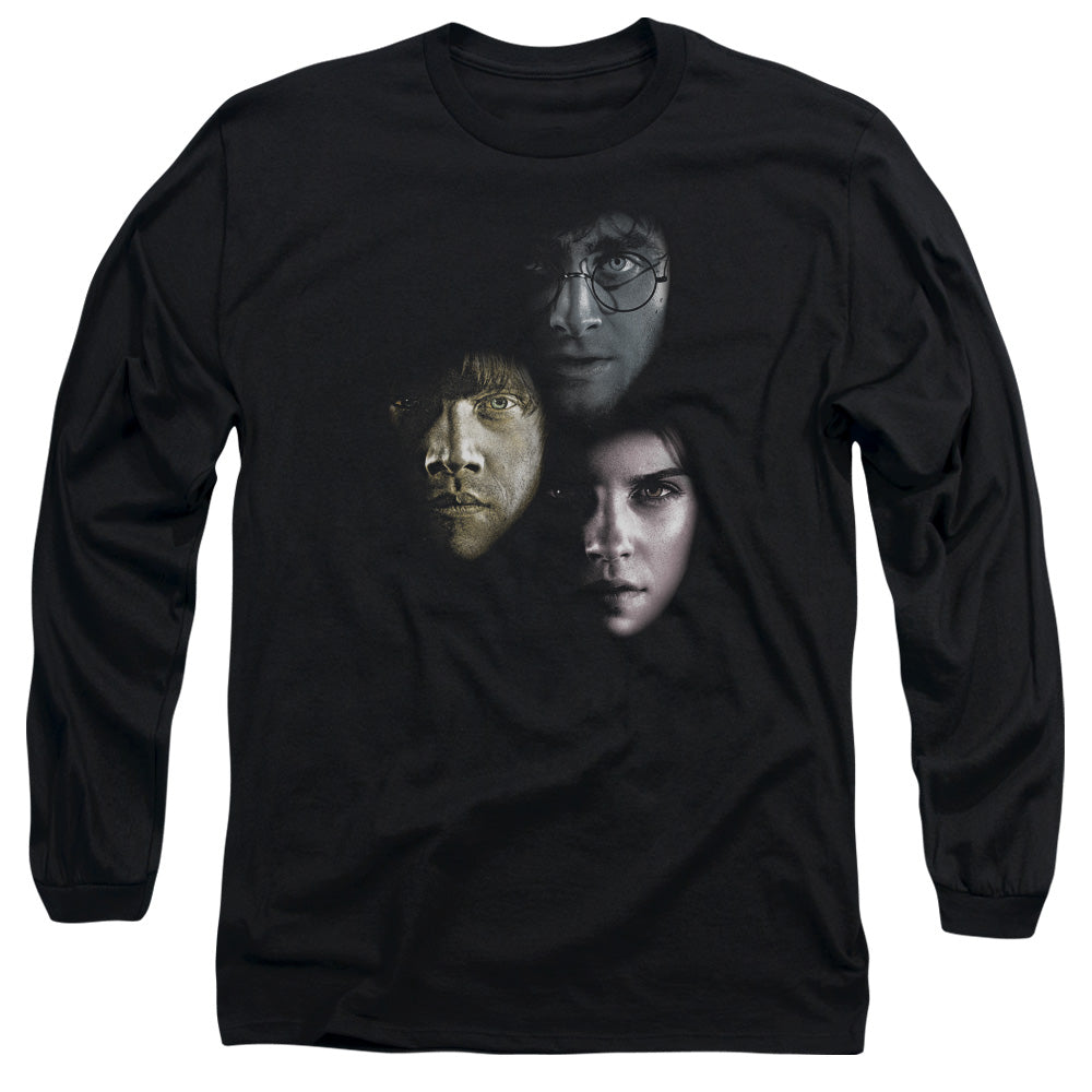 AN OFFCIALLY LICENSED HARRY POTTER HERO HEADS MEN'S LONG SLEEVE T-SHIRT BLACK