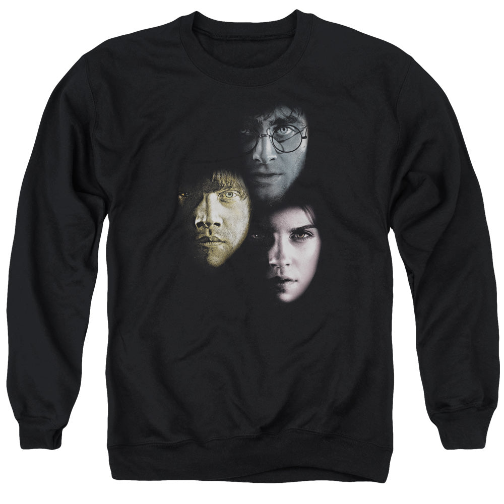 AN OFFCIALLY LICENSED HARRY POTTER HERO HEADS ADULT UNISEX CREWNECK SWEATSHIRT BLACK