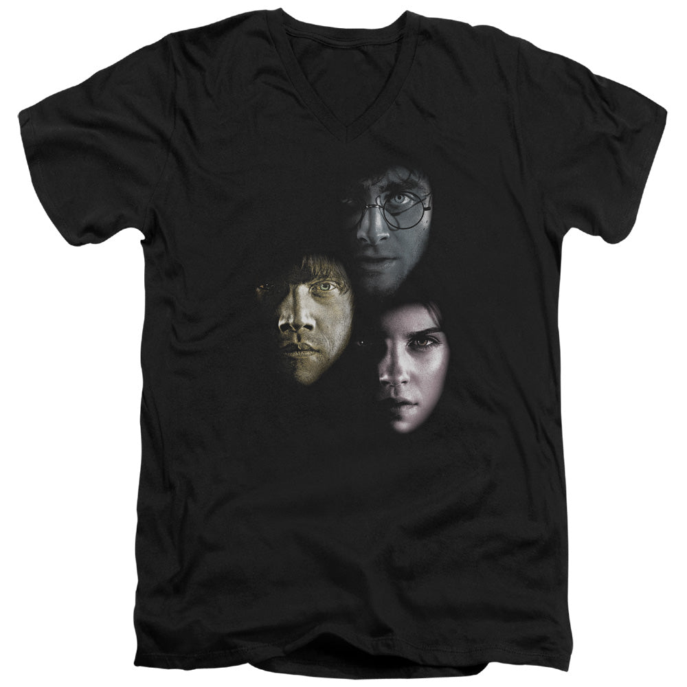 AN OFFCIALLY LICENSED HARRY POTTER HERO HEADS MEN'S V-NECK T-SHIRT BLACK