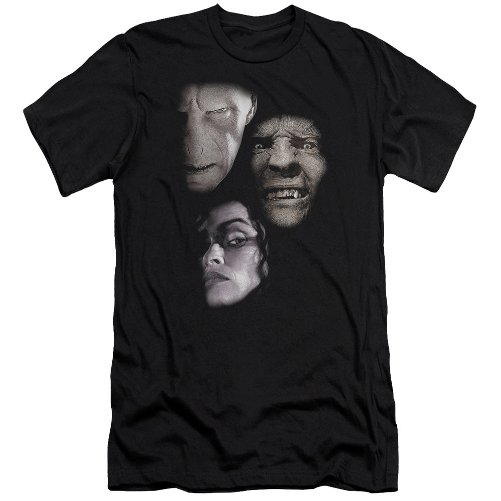 AN OFFCIALLY LICENSED HARRY POTTER VILLIAN HEADS MEN'S PREMIUM SLIM FIT T-SHIRT BLACK
