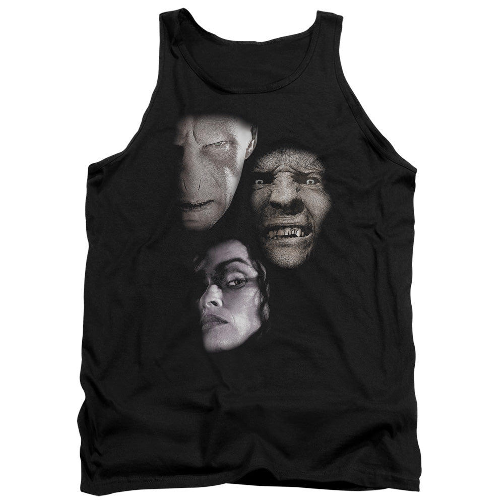 AN OFFCIALLY LICENSED HARRY POTTER VILLIAN HEADS ADULT UNISEX TANK TOP BLACK
