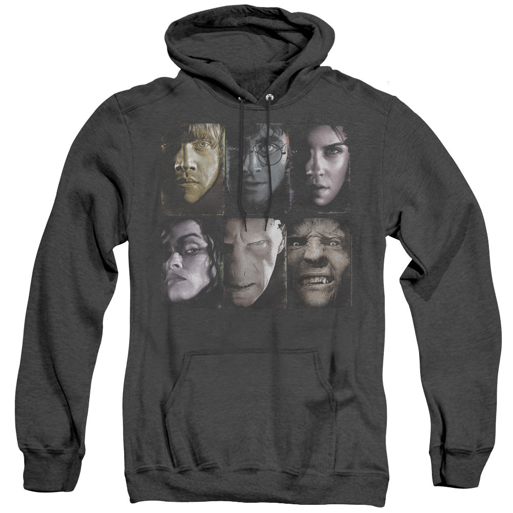 AN OFFCIALLY LICENSED HARRY POTTER HORIZONTAL HEADS ADULT UNISEX HEATHER PULLOVER HOODIE BLACK