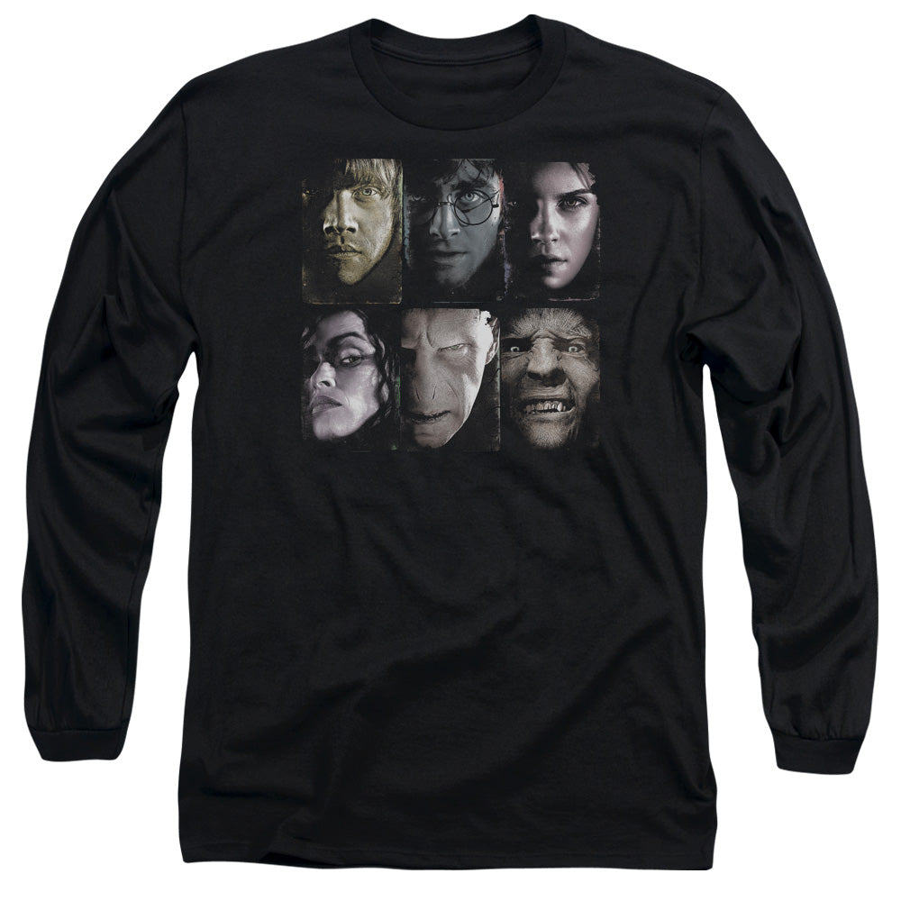 AN OFFCIALLY LICENSED HARRY POTTER HORIZONTAL HEADS MEN'S LONG SLEEVE T-SHIRT BLACK