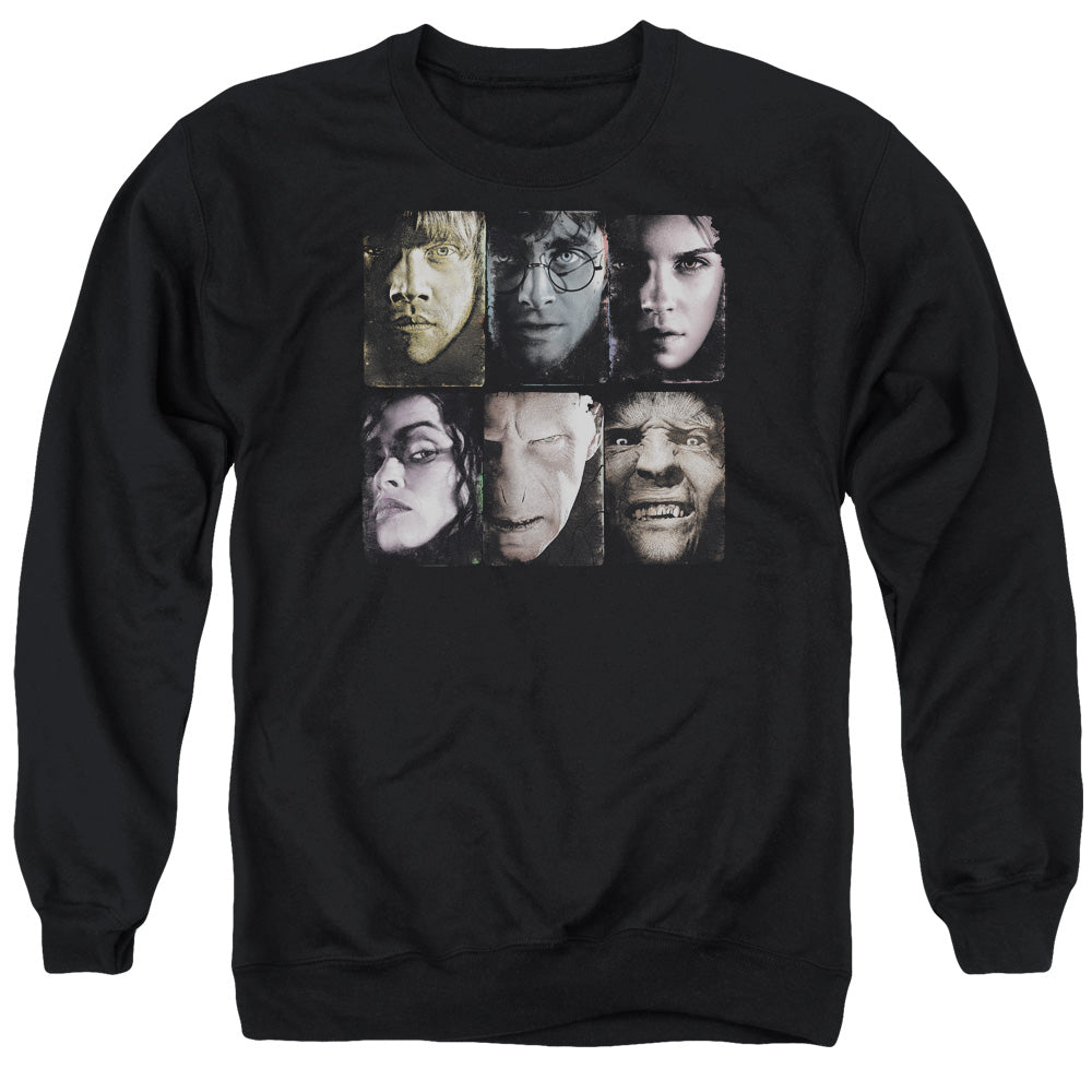 AN OFFCIALLY LICENSED HARRY POTTER HORIZONTAL HEADS ADULT UNISEX CREWNECK SWEATSHIRT BLACK