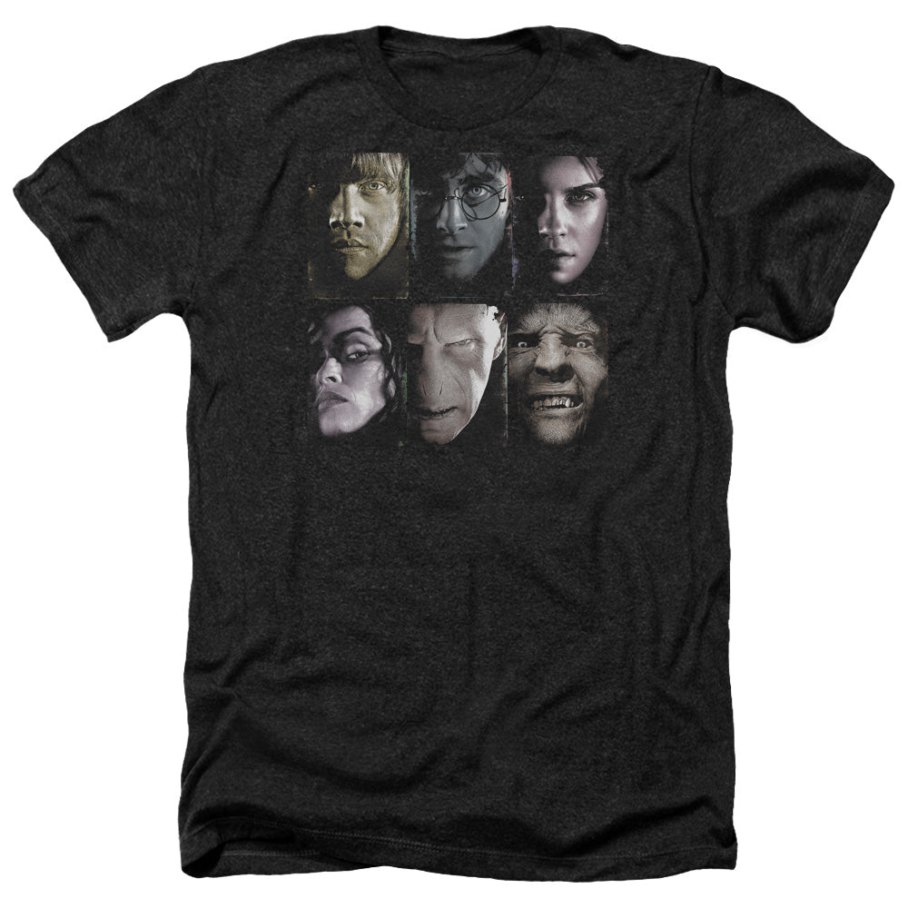 AN OFFCIALLY LICENSED HARRY POTTER HORIZONTAL HEADS MEN'S HEATHER T-SHIRT CHARCOAL