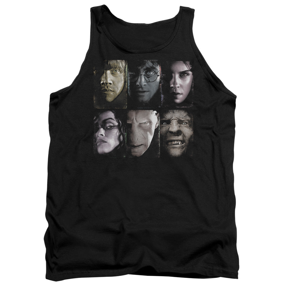AN OFFCIALLY LICENSED HARRY POTTER HORIZONTAL HEADS ADULT UNISEX TANK TOP BLACK