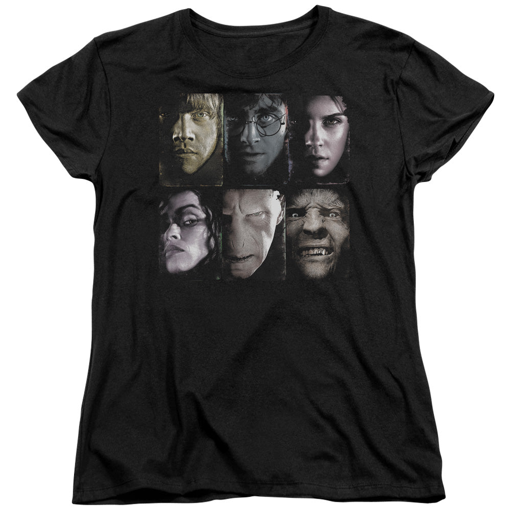 AN OFFCIALLY LICENSED HARRY POTTER HORIZONTAL HEADS WOMEN'S REGULAR FIT T-SHIRT BLACK