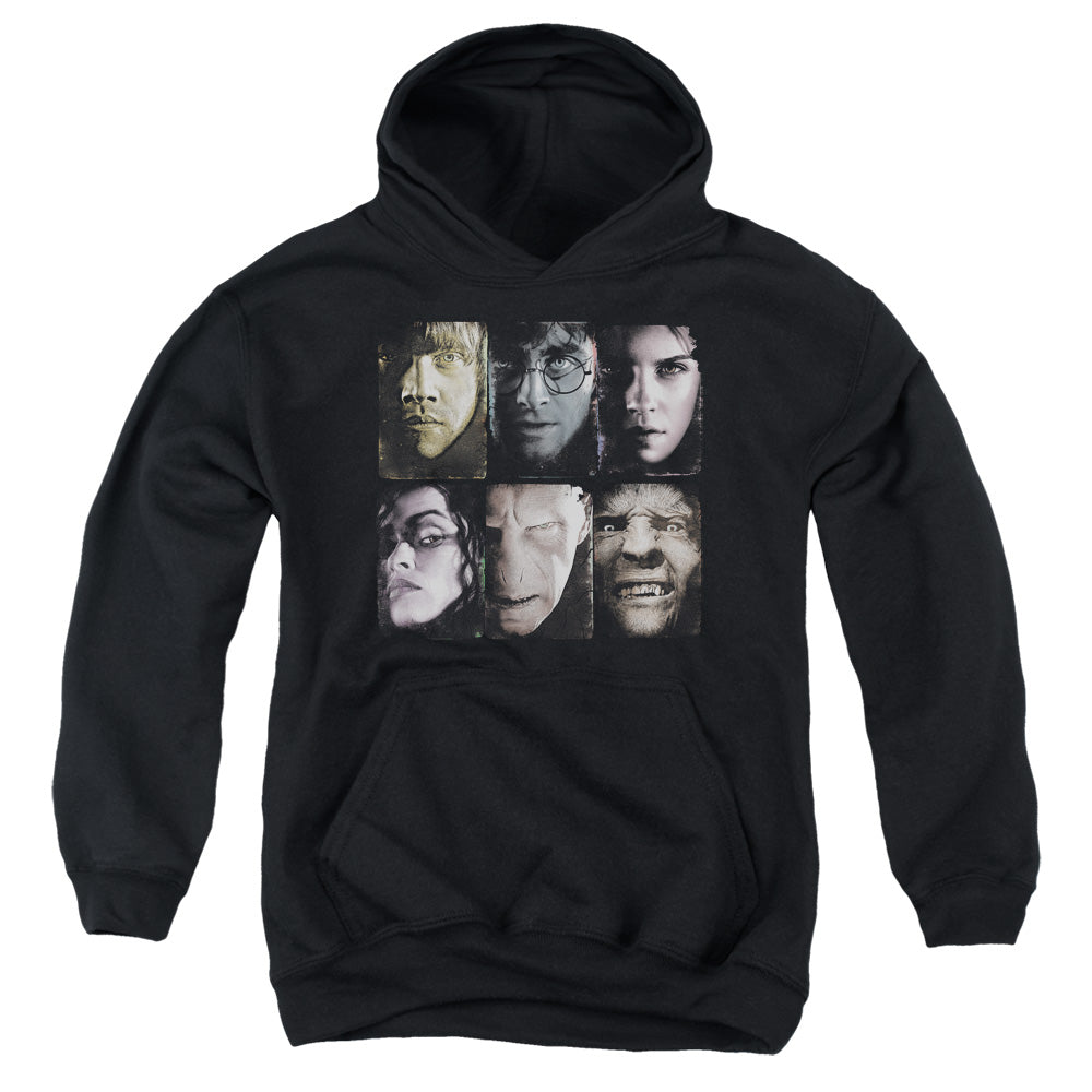 AN OFFCIALLY LICENSED HARRY POTTER HORIZONTAL HEADS YOUTH HOODIE BLACK