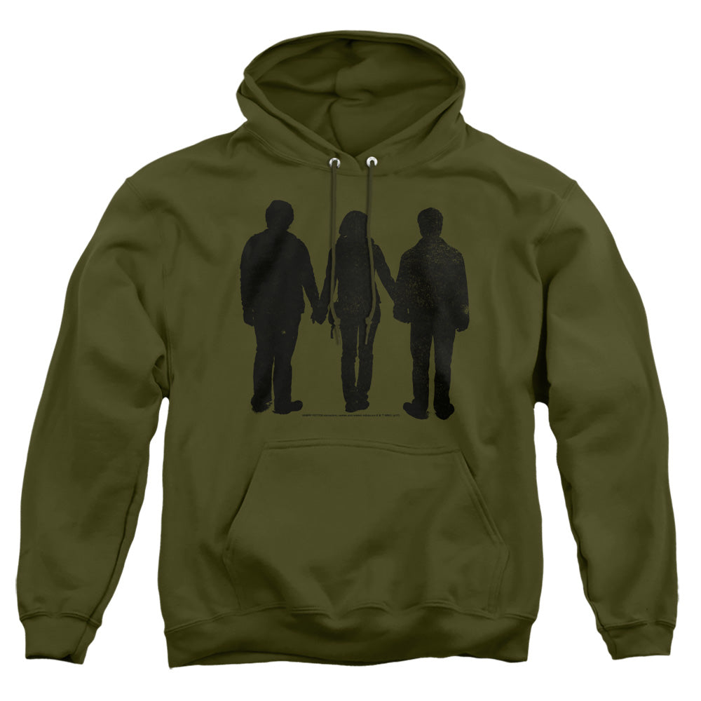 AN OFFCIALLY LICENSED HARRY POTTER THREE STAND ALONE ADULT UNISEX PULLOVER HOODIE MILITARY GREEN