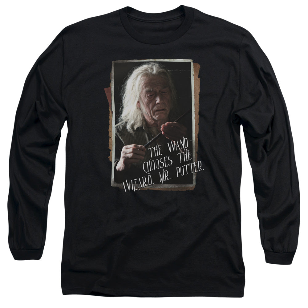 AN OFFCIALLY LICENSED HARRY POTTER OLIVANDER MEN'S LONG SLEEVE T-SHIRT BLACK