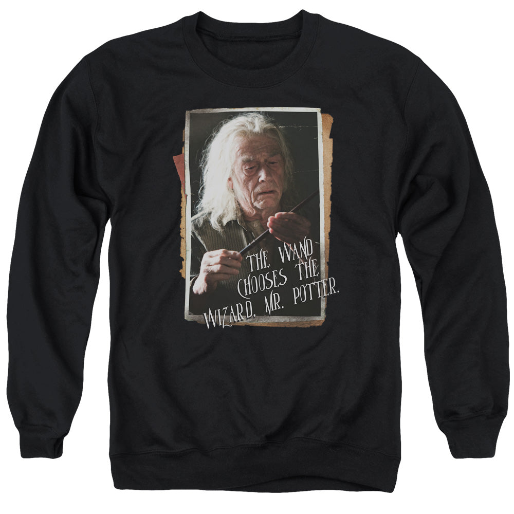 AN OFFCIALLY LICENSED HARRY POTTER OLIVANDER ADULT UNISEX CREWNECK SWEATSHIRT BLACK